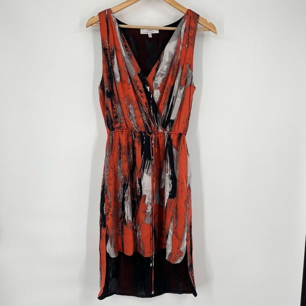 Robert Rodriguez Wrap Dress Silk Tie Dye High Low Orange Black Womens Size  8 | eBay