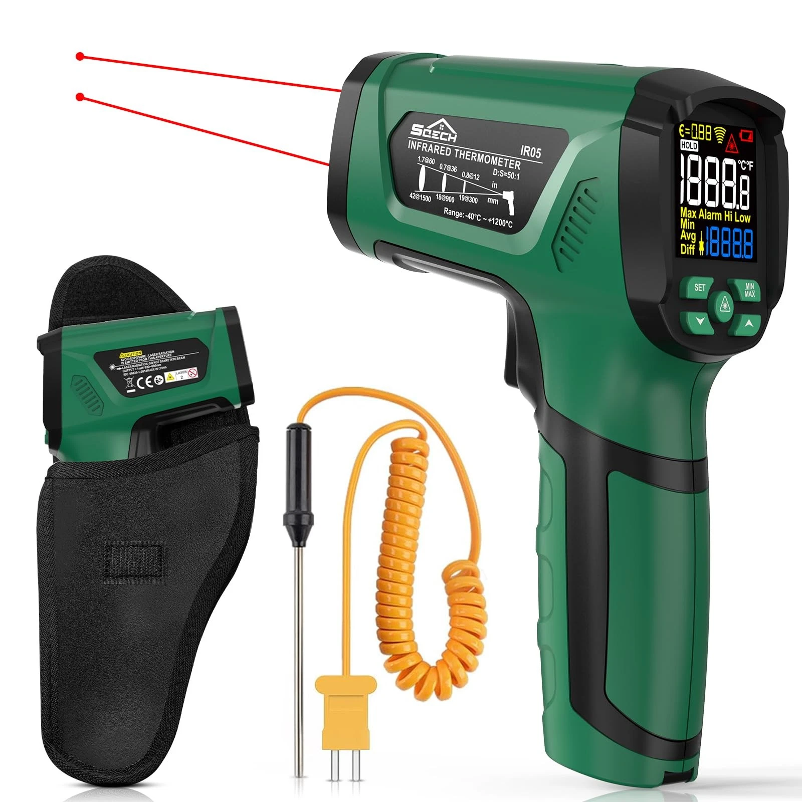 Infrared Thermometer Gun,SQECH Laser Gun Green(-40℉～2192℉)