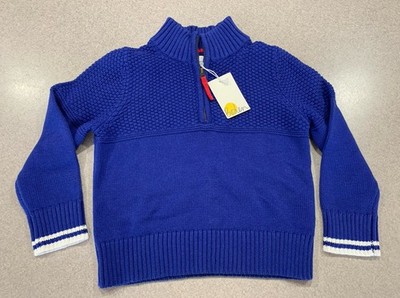 NWT Boden Boys 3-4 Years Blue Cotton 1/4 Zip Pullover Sweater Mock Neck New!