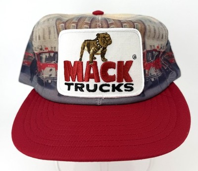 Vintage Mack Trucks Hat Cap Snap Back Mens One Size Red Fire Truck Bulldog 80s