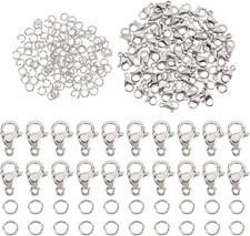 60Pcs Lobster Clasps with 120Pcs 4mm Jump Rings 304 Stainless Steel Jewelry Maki