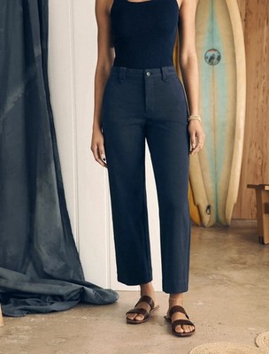 Faherty Pants Coastline Stretch Chino High Rise Straight Leg Womens Size 10 Navy
