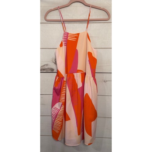 Crosby by Mollie Burch Abstract Print Mini Dress Spaghetti Straps Pink Orange