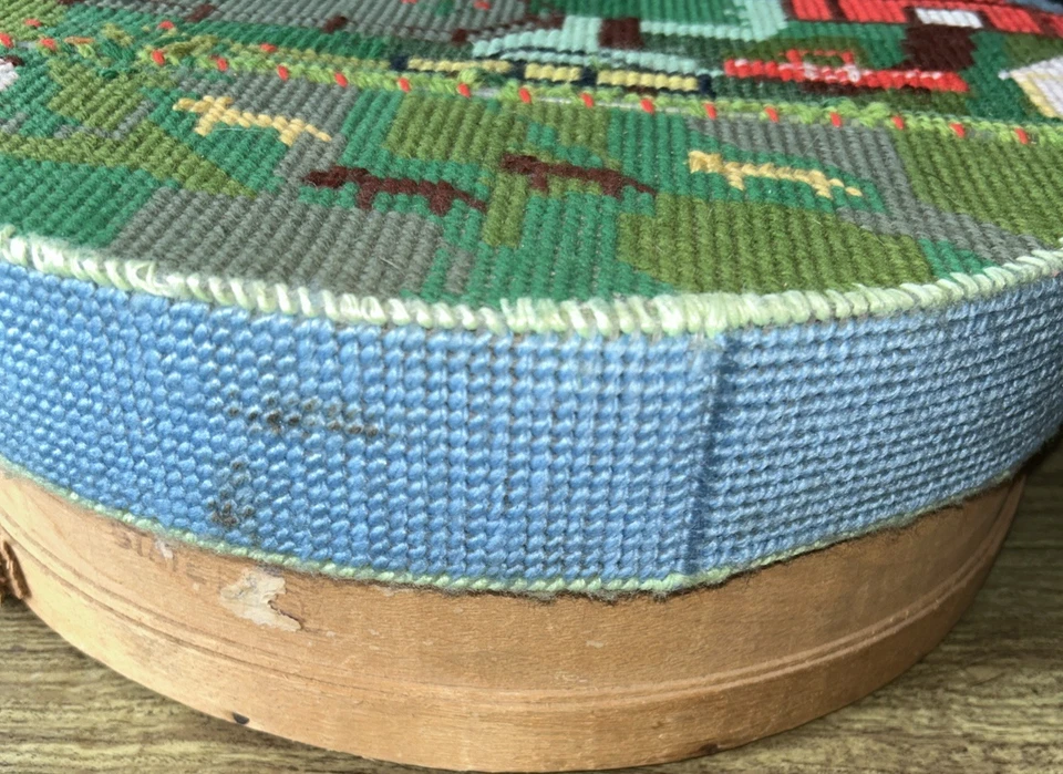 VTG Hand Embroidery cross-stitch Canvas”TRAVEL ROUND”By Kirk &Bradley-Sew Basket - Image 3 of 4