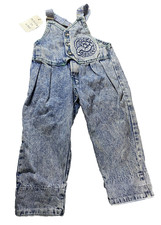 VTG 80's USA OshKosh Bgosh Overalls Kids acid wash Cars Joes button zip Size 2T