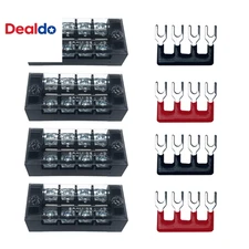 4 Sets 4 Positions 600V 25A Terminal Blocks Ground Circuit Dual Row Bus Bar Wire