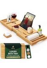Bamboo Bathtub Tray Caddy - Expandable Bath Tub Table for Wine, Books Tablet