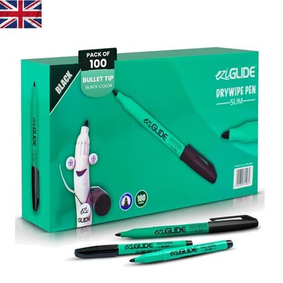 100 Stück schwarze Whiteboard-Stifte - schlanker Schaft trocken abwischbare Marker für Schulen