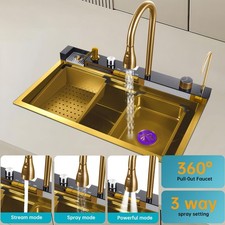 29.5x18" Drop in Kitchen Sink Double Bowl Gold Stainless Steel