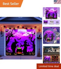 7X8Ft Halloween Garage Door Cover, Witch Garage Door Cover Hanging Witch