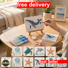 Ocean DIY Sea Glass Art Kit with Mosaic Pieces and Wooden Easel for Crafting