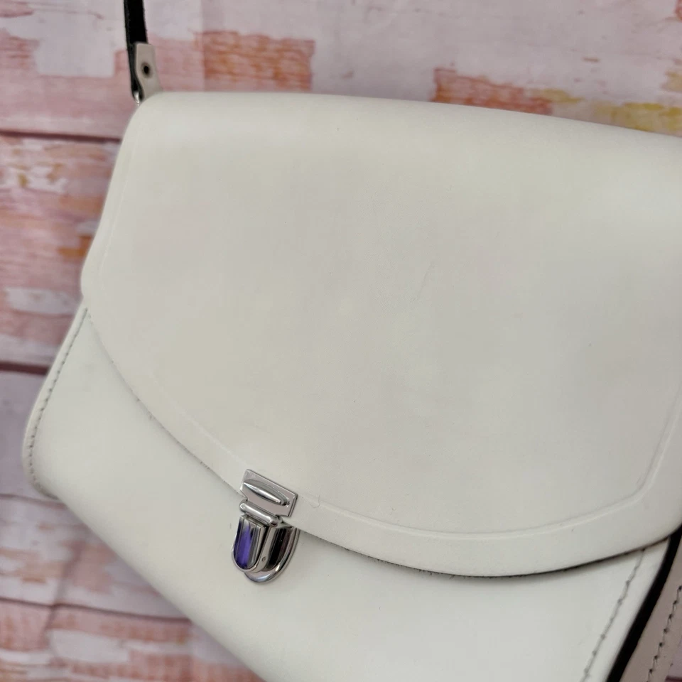 Cambridge Satchel Company Large Push Lock Crossbody Bag white Leather Preppy - Image 3 of 4