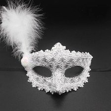 Masquerade Party Mask Venice Venetian Style with Feather Sequins in White