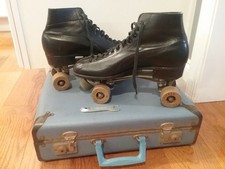 VTG BETTY LYTLE by HYDE MEN'S BLACK LEATHER CHICAGO ROLLER SKATES Size 11 W/CASE