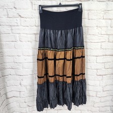 Whimsigoth Maxi Skirt Festival Ren Faire Tiered Dark Fairy Boho Velvet Large