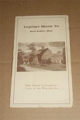 1920s LONGFELLOW'S WAYSIDE INN SOUTH SUDBURY MASS EDWARD R LEMON PROP. BROCHURE