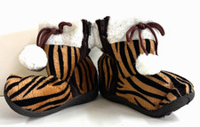 Girl's Animal Print Ankle High Slippers/Booties size 4, Faux Fur - So Cute NEW
