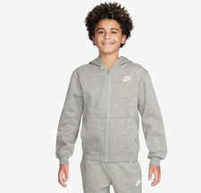 Nike NSW Club Fleece Full-Zip LBR Hoodie Dark Grey Heather Boys Girls GS Sz S-XL