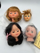 Vtg Doll Heads Lot of 4 Vinyl Plastic Rooted Hair Doll Parts Craft Repair