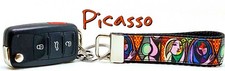 Picasso Key Fob Wristlet Keychain 1" wide Zipper pull Camera strap handmade