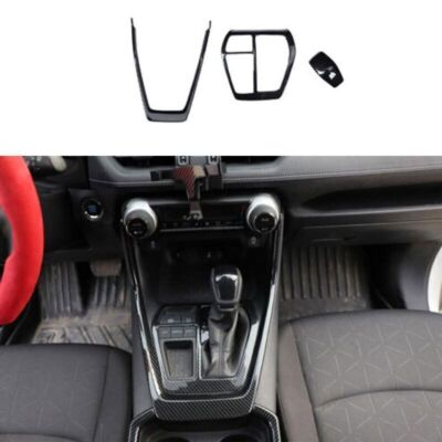 Cover Trim Console Gear Shift Frame Fit For Toyota RAV4 2019-2023 Carbon Fiber