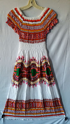 Women Clothing Dashiki Print Sundress elastic Bust Stretch White #3 Free Size
