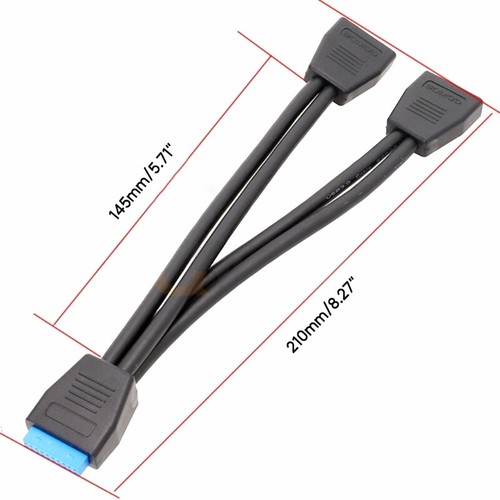 19 Pin Y Splitter Cable Dual Port USB 3.0 A Female to 20 Pin Motherboard Adapter - Picture 5 of 5
