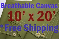 10' x 20' Green Workhorse Polyester Canvas Waterproof Breathable Tarp