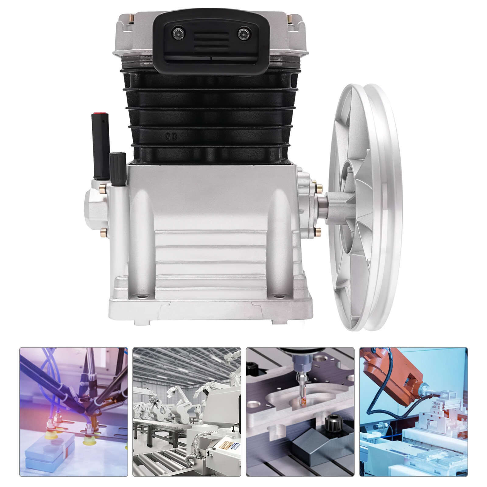 Piston 3HP Air Compressor Head Pump Motor Twin Cylinder With Silencer 250L/min