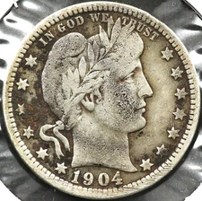 1904-O BETTER DATE BARBER HEAD QUARTER #2878
