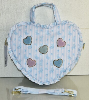 $298 NEW STONEY CLOVER High Tea Ruffle Heart Tote Fine China 5 GLITTER PATCHES