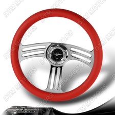 14 Inch W-power Red Leather Aluminum Chrome 3-spoke 350mm 6-hole Steering Wheel