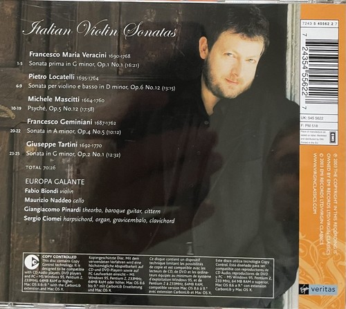 Fabio Biondi Violinsonaten Veracini Locatelli Tartini Geminiani Europa Galante - Bild 2 von 2