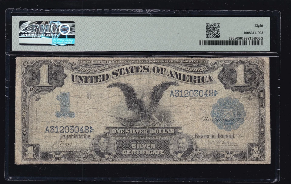 US 1899 $1 Silver Certificate INVERTED BACK ERROR  FR 226a PMG 8 (048) - Image 2 of 2