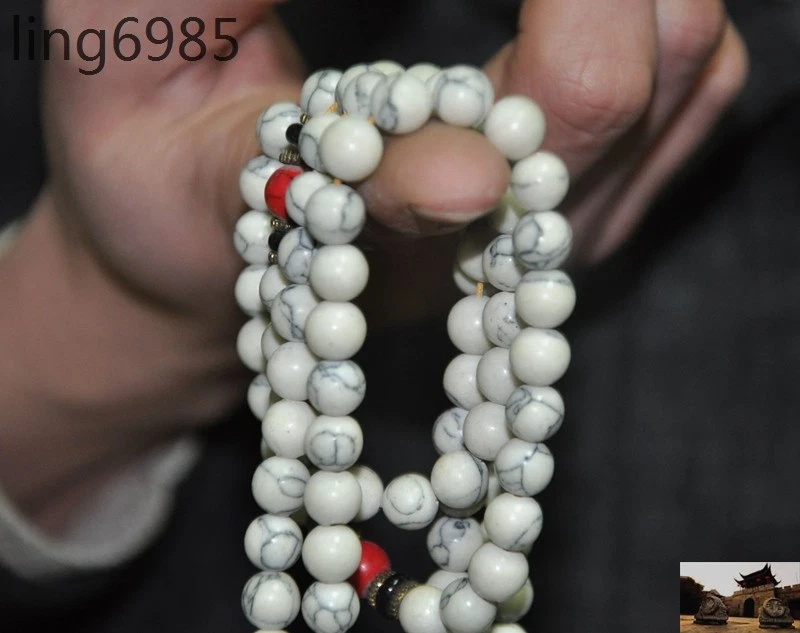 Antiguo Tíbet Budismo Bronce Blanco Jade Piedra Coral Rojo Oración Cuentas Amuleto Colgante Foto 4 de 4