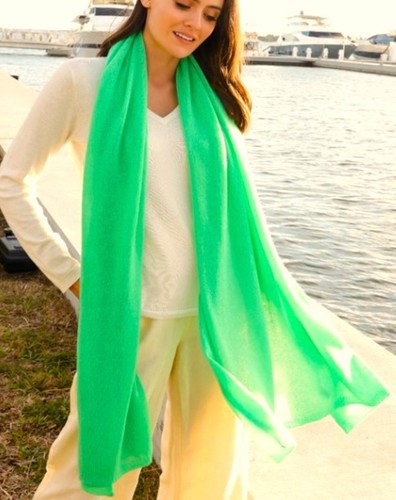 Claudia Nichole Lime Green 100% Cashmere Breezy Travel Wrap Shawl Scarf 25"x 100