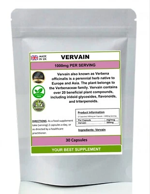 YOUR BEST SUPPLEMENT Blue Vervain Capsules 1000mg Serving 100% Natural pure no additives