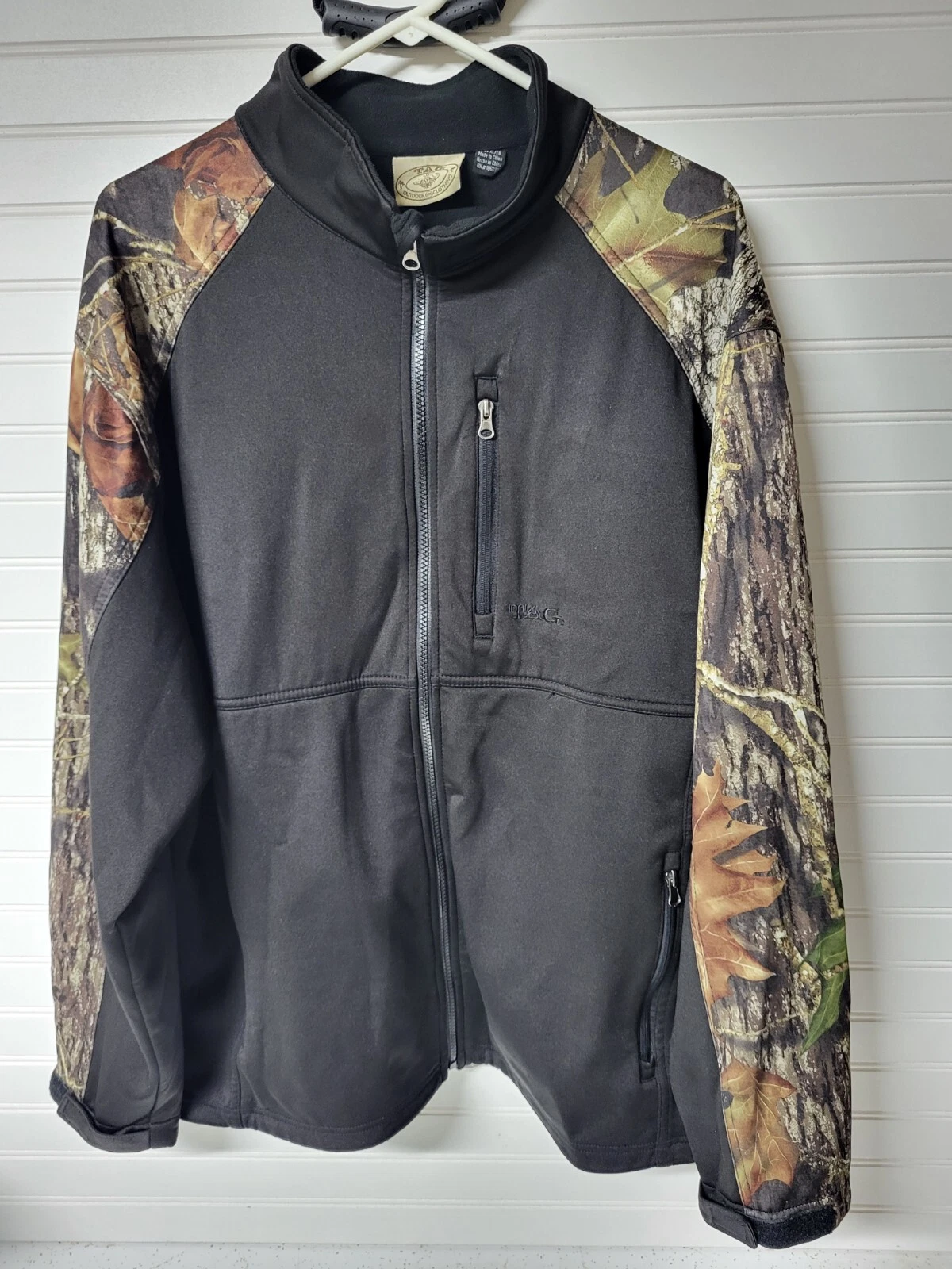 Tag Safari Outdoor Jacket Men's XL Black Camouflage Softshell Fleece Hunting