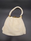 VTG Cordé Purse White Seed Pearls Gold Kiss Clasp Faux 50s Mid Century