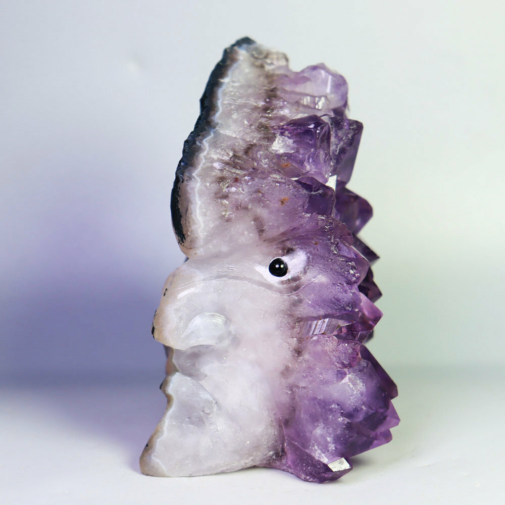 449g Natural Amethyst Cluster Point Quartz Crystal Gemstone Carved Skull Healing