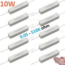 10 Watt Wire wound Cement Resistors Axial 0.05 ohms to 510K ohms 5 J Full range