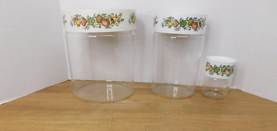 Pyrex Spice of Life Canisters Set Of 3 Glass With Lids See 'N Store Vintage USA