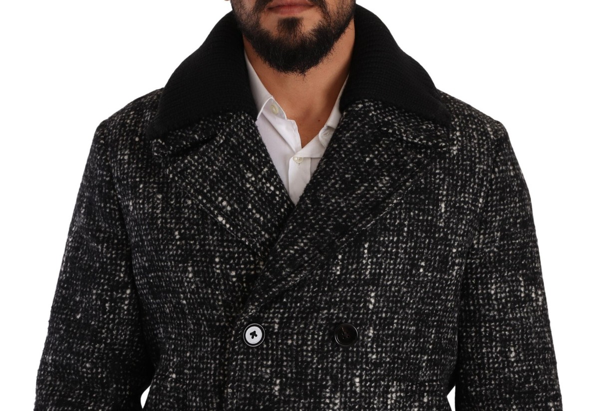 DOLCE & GABBANA Jacket Black Wool Double Breasted Coat Men IT48