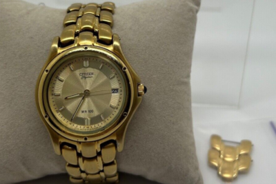 Vintage Citizen Elegance WR100 Quartz Date Gold Bracelet Sunburst