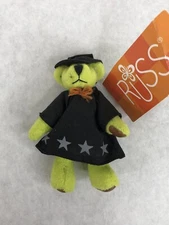 Russ Tiny Teddy Treats Jointed Plush Halloween Bear Witch Green Miniature 3”
