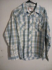Vintage Wrangler Mens Western Shirt Pearl Snap Liggt Blue And White Pattern...