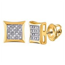 10K Yellow Gold Mens Round Diamond Square Kite Cluster Earrings .03 Cttw