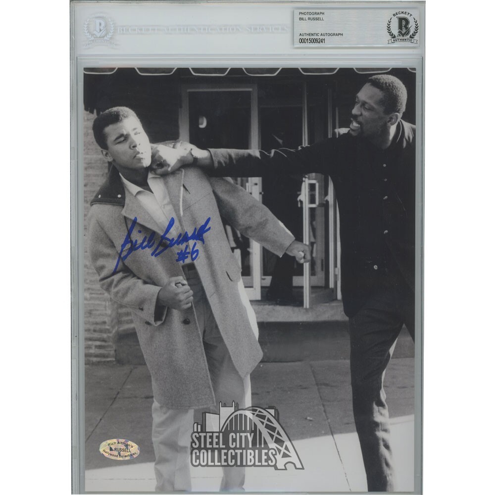 Bill Russell Autographed Signed Boston 8x10 Photo W/ Ali And #6 Inscription (Blue Ink)- BAS 