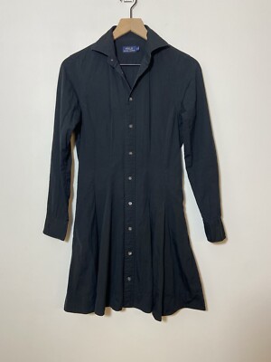 Polo By Ralph Lauren Charlotte Shirt Dress Black Button-down Cotton Flared  4 (S) | eBay
