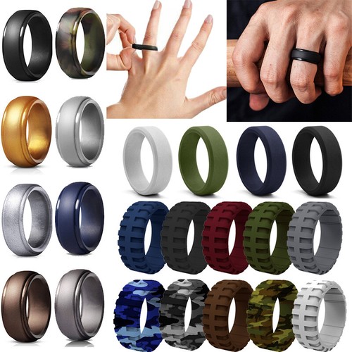 Silicone Wedding Engagement Ring Men Women Rubber Band Gym Sport Flexible 7-14 ☟ - Picture 1 of 37